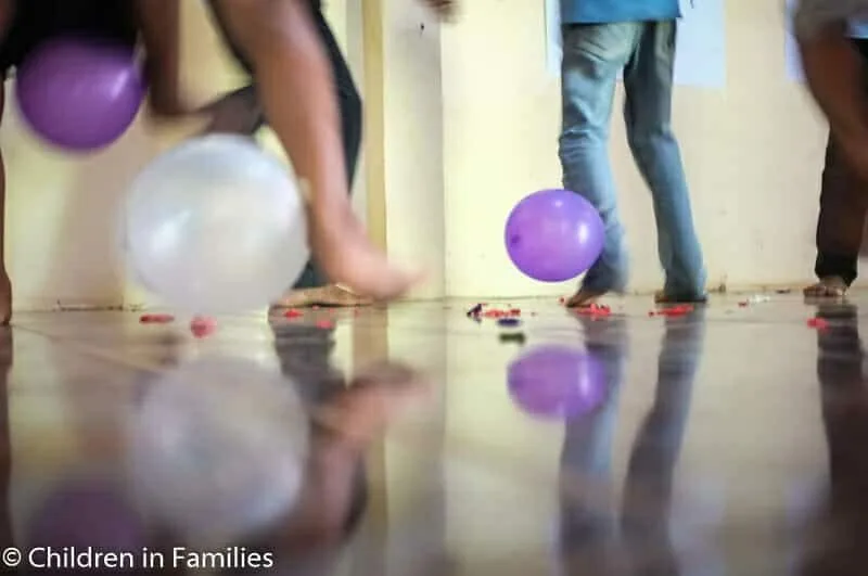 Feet try to jump on balloons at CIF training day